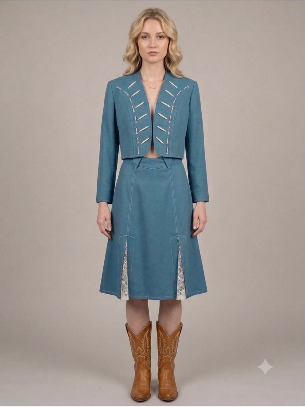 80s Western Suit Set Skirt | Powder Blue Dolly Parton Country Glam Rodeo cowgirl